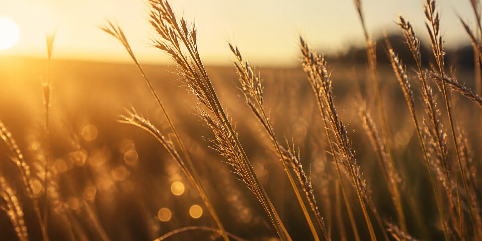 Golden morning light through Texas prairie grass